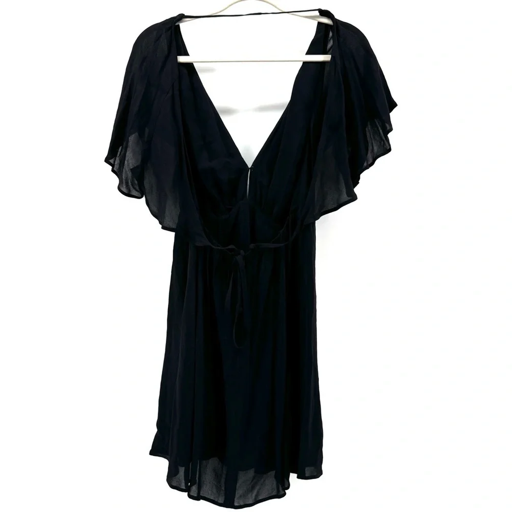 NWT Reformation Black V neck Chiffon Ruffle sleeve backless Mini Dress sz4